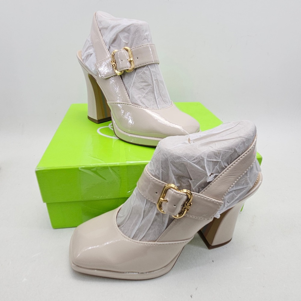 Sam Edelman Jildie Slingback Mary Jane Pump 7M Heels Linen Patent Square Toe - Picture 2 of 16